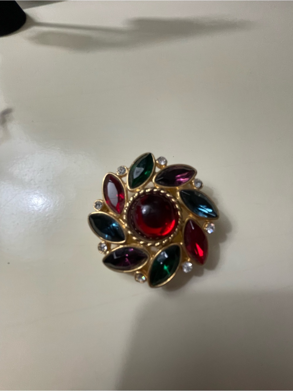 Lady Remington Gold-Tone Multi-Gem Floral Brooch - Red, Green, Blue, Purple